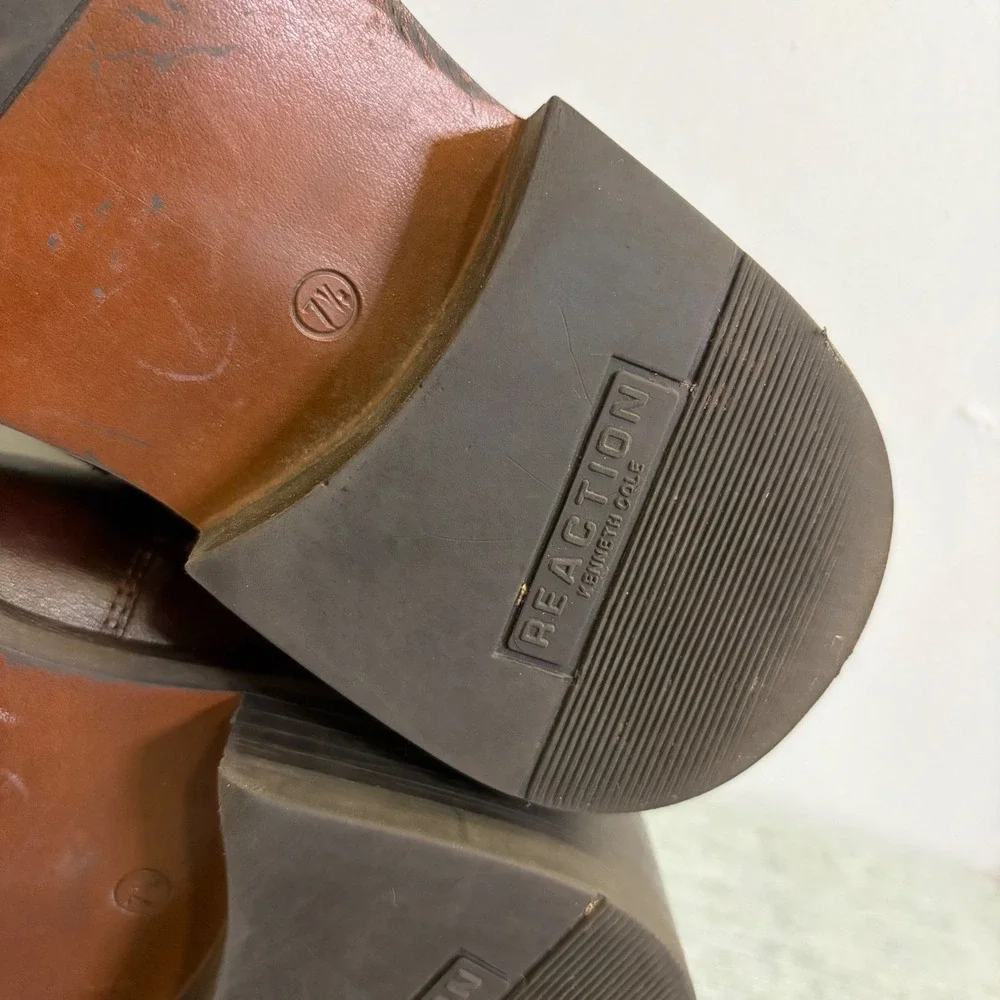 Kenneth Cole Reaction Boots Mens 7.5 Brown Leather Square Toe Buckle Y2K Chelsea